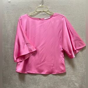 Racheal Zoe Pink Flutter Sleeve Women’s Silkly Top